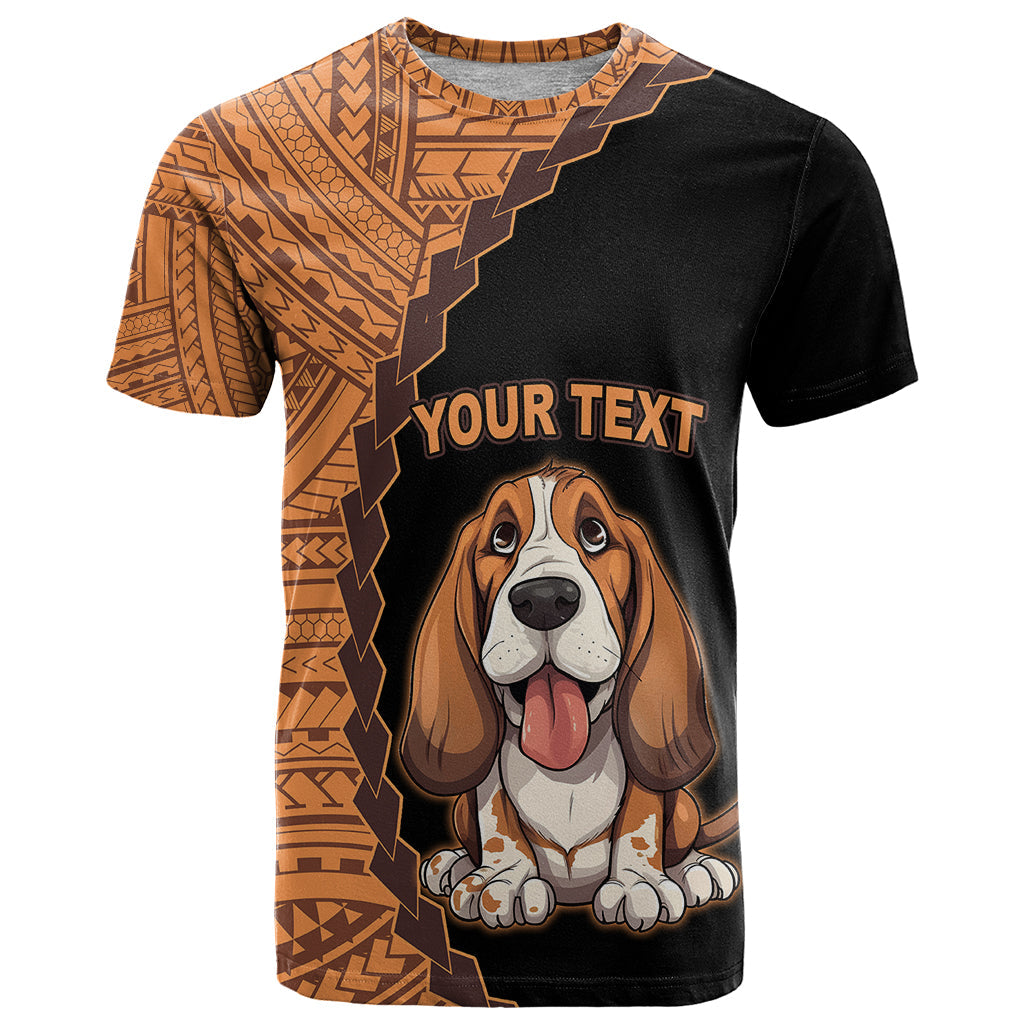 Custom Basset Hound Dog T-Shirt With Polynesian Tribal Tattoo Graphic Tee