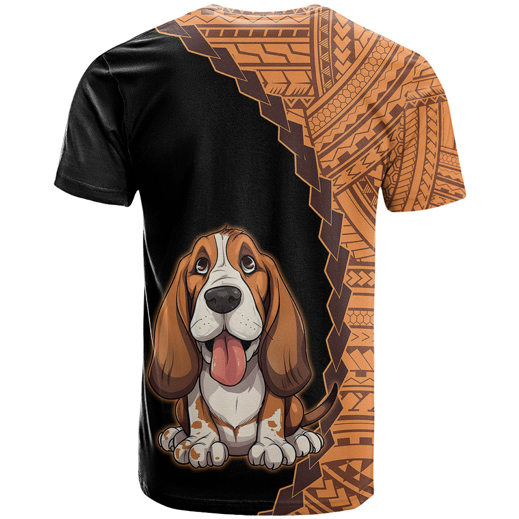 Custom Basset Hound Dog T-Shirt With Polynesian Tribal Tattoo Graphic Tee