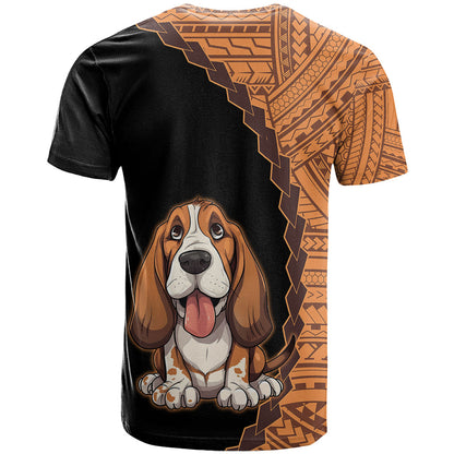 Custom Basset Hound Dog T-Shirt With Polynesian Tribal Tattoo Graphic Tee