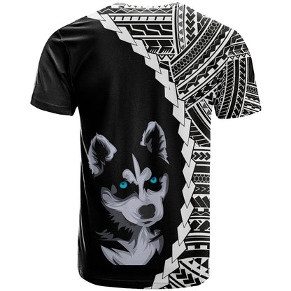 Custom Husky Dog T-Shirt With Polynesian Tribal Tattoo Graphic Tee
