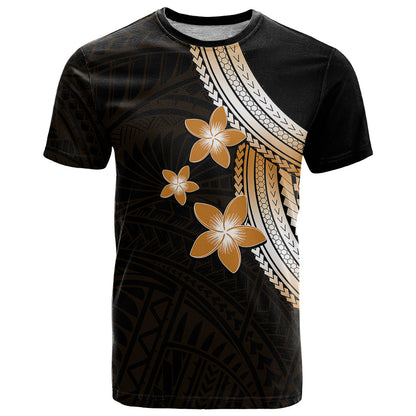 Polynesian T-Shirt With Plumeria Flower Gold Graphic Tee