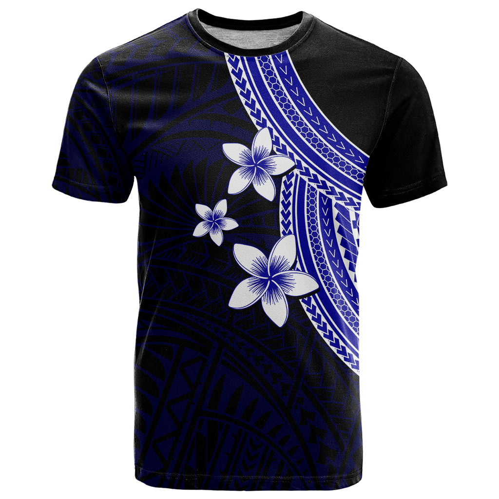 Polynesian T-Shirt With Plumeria Flower Blue Graphic Tee