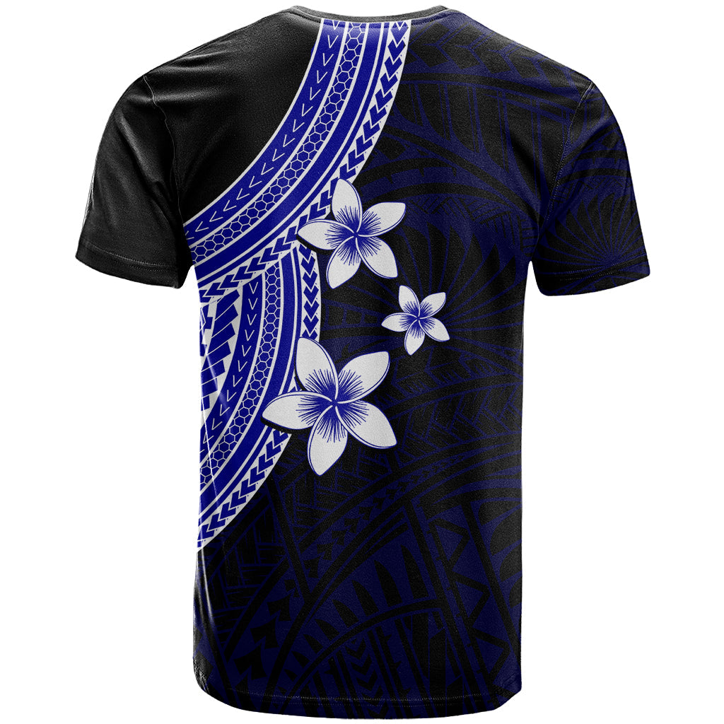 Polynesian T-Shirt With Plumeria Flower Blue Graphic Tee