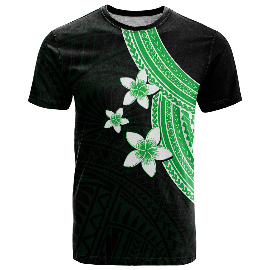 Polynesian T-Shirt With Plumeria Flower Green Graphic Tee