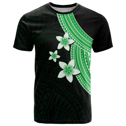 Polynesian T-Shirt With Plumeria Flower Green Graphic Tee