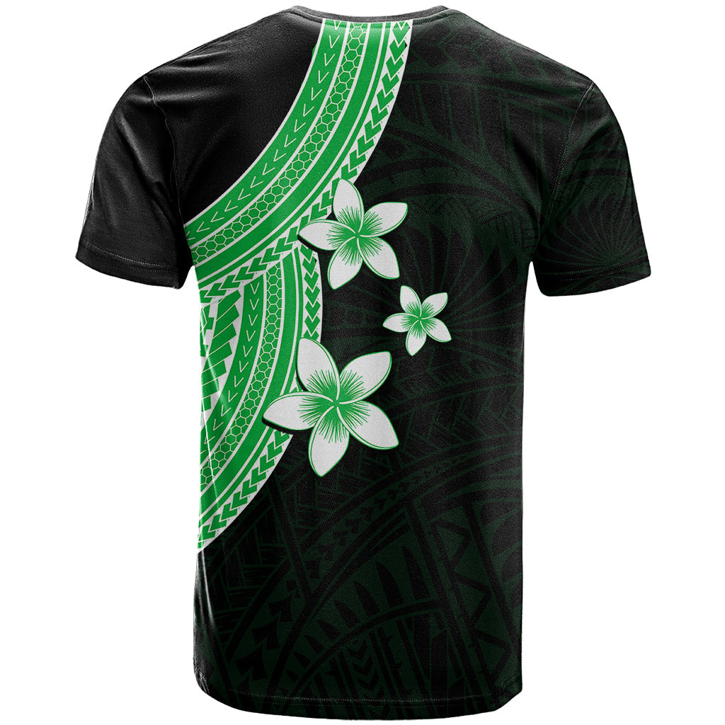 Polynesian T-Shirt With Plumeria Flower Green Graphic Tee