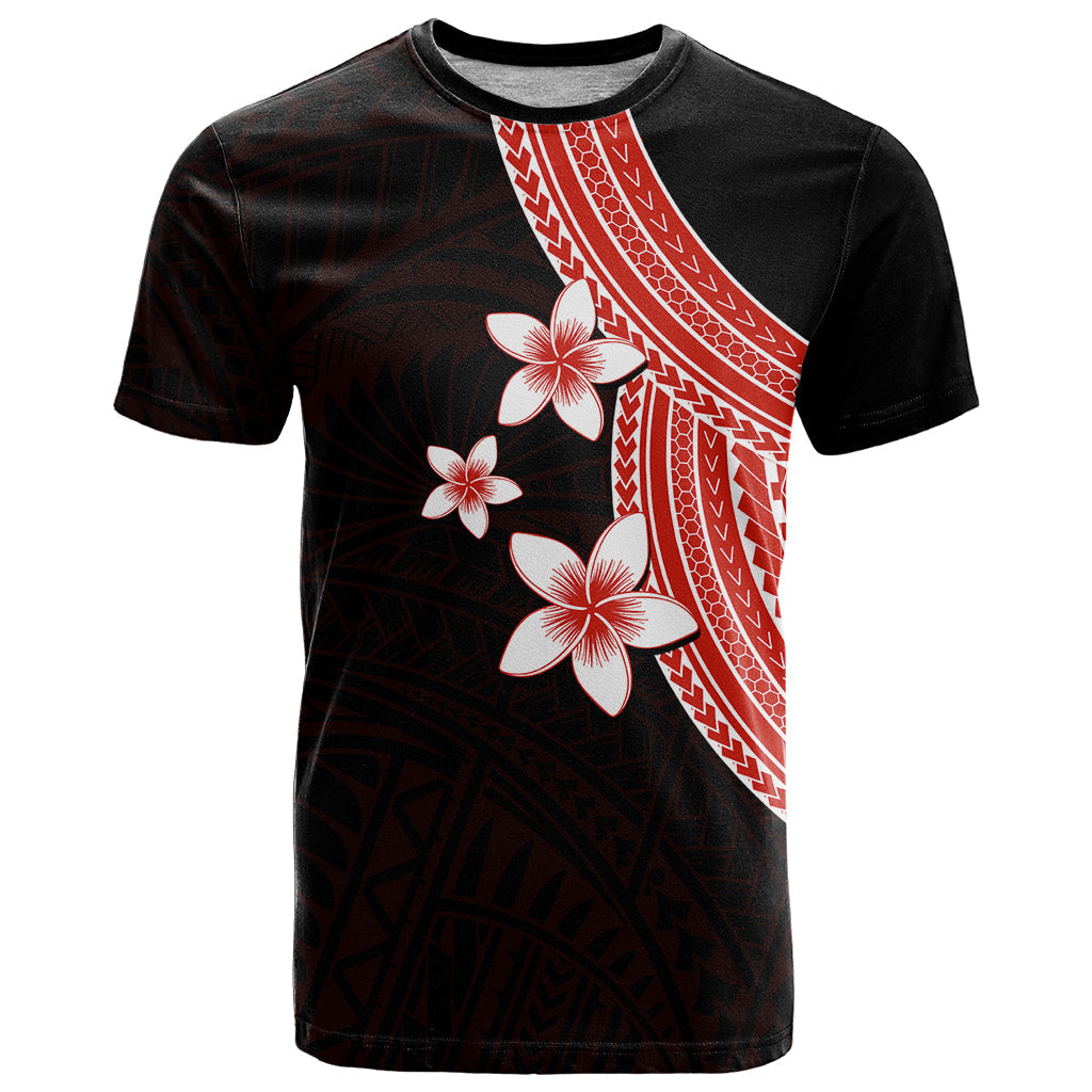 Polynesian T-Shirt With Plumeria Flower Red Graphic Tee