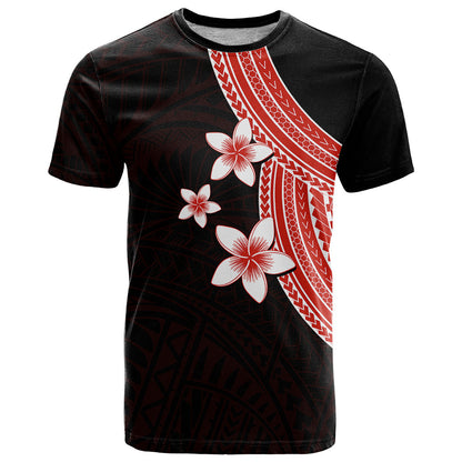 Polynesian T-Shirt With Plumeria Flower Red Graphic Tee