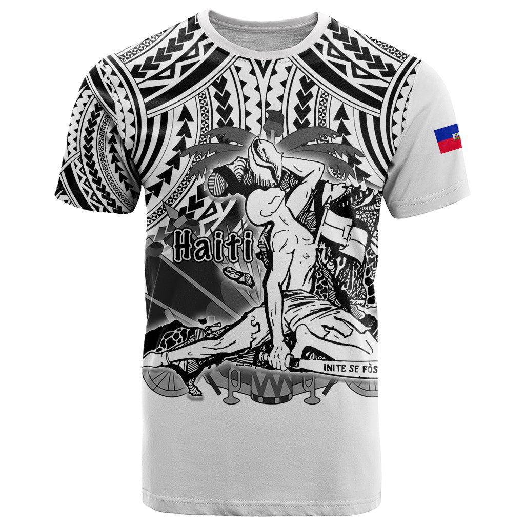 Custom Haiti T-Shirt Polynesian Neg Maron White Style Graphic Tee