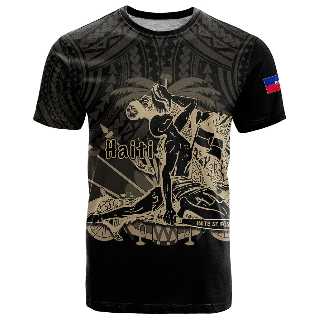 Custom Haiti T-Shirt Polynesian Neg Maron Black Style Graphic Tee