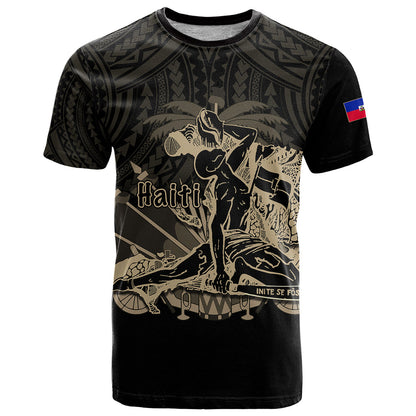 Custom Haiti T-Shirt Polynesian Neg Maron Black Style Graphic Tee