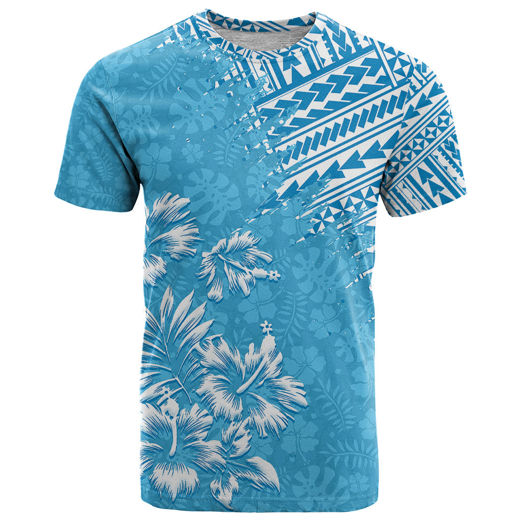 Hawaii Summer T-Shirt Mix Polynesian Light Blue Graphic Tee