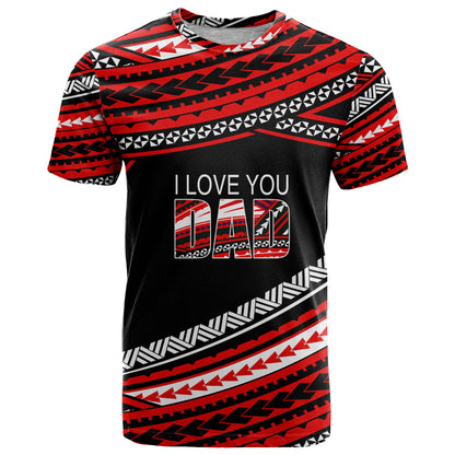 Custom Personalised Happy Fathers Day Polynesian T-Shirt I Love You Dad Red Graphic Tee
