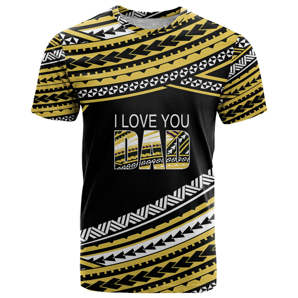 Custom Personalised Happy Fathers Day Polynesian T-Shirt I Love You Dad Gold Graphic Tee