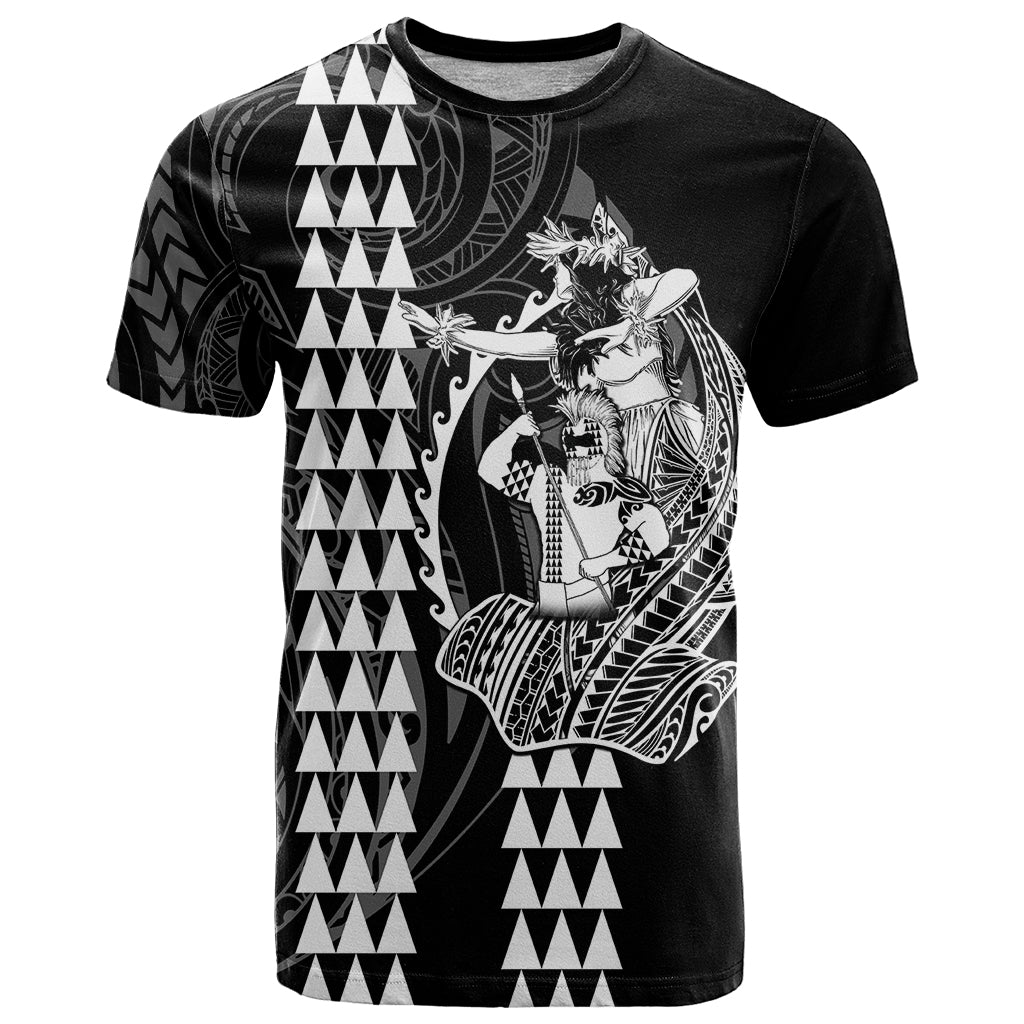 Polynesian T-Shirt Hawaiian Warrior and Aloha Girl With Hammerhead Shark Tattoos White Graphic Tee