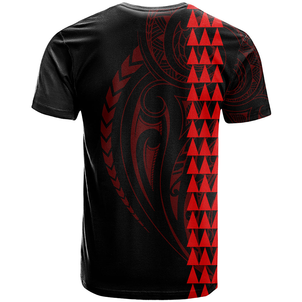 Polynesian T-Shirt Hawaiian Warrior and Aloha Girl With Hammerhead Shark Tattoos Red Graphic Tee
