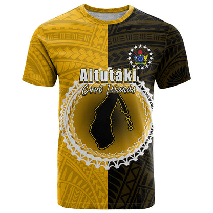 Custom Atutaki Of Cook Islands T-Shirt Mix Half Black Graphic Tee