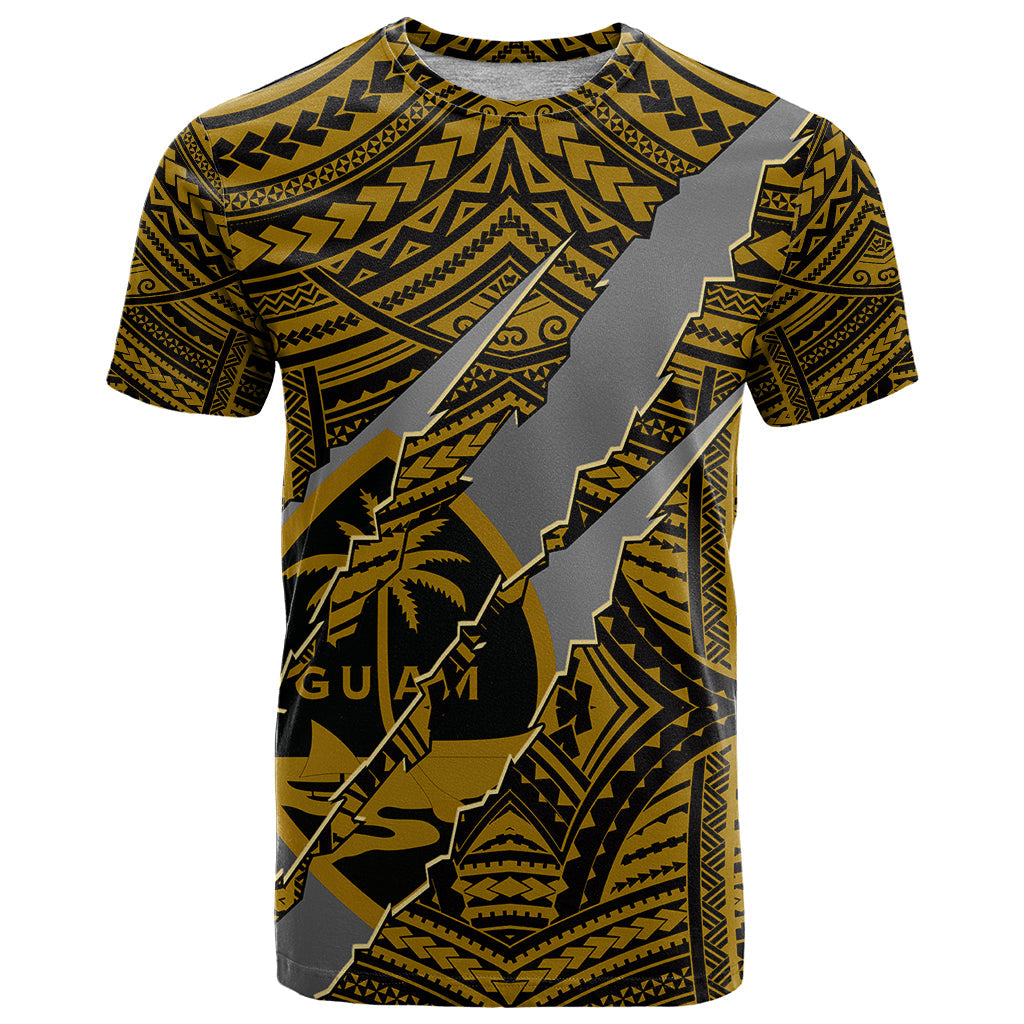 Polynesian Guam T-Shirt with Coat Of Arms Claws Style - Gold Graphic Tee