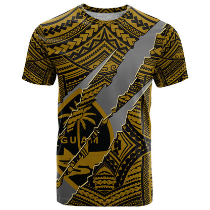 Polynesian Guam T-Shirt with Coat Of Arms Claws Style - Gold Graphic Tee