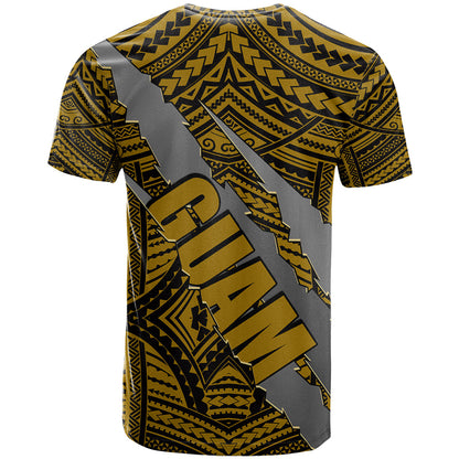 Polynesian Guam T-Shirt with Coat Of Arms Claws Style - Gold Graphic Tee