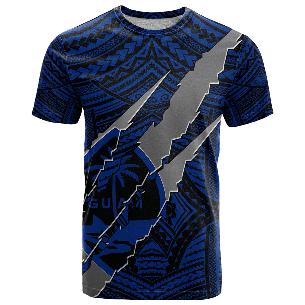 Polynesian Guam T-Shirt with Coat Of Arms Claws Style - Blue Graphic Tee