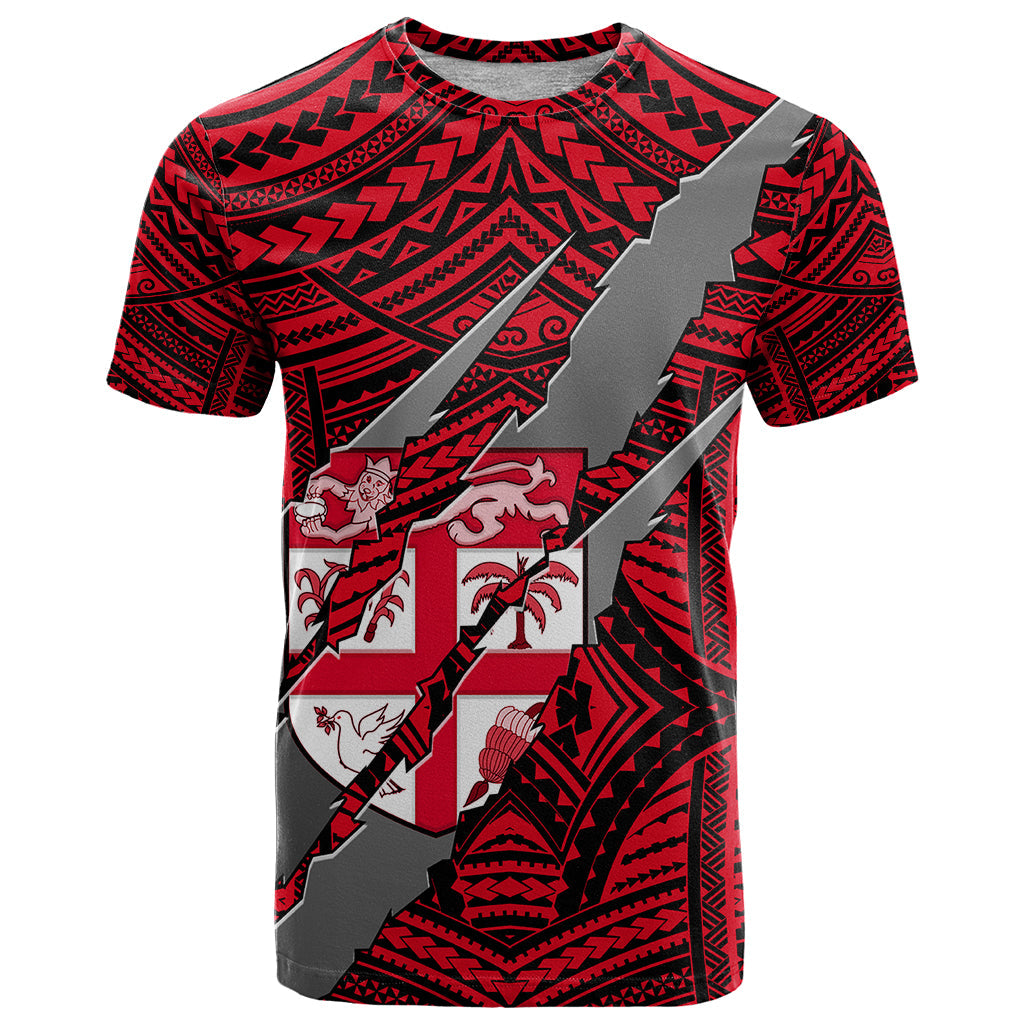 Polynesian Fiji T-Shirt with Coat Of Arms Claws Style - Red Graphic Tee
