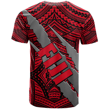 Polynesian Fiji T-Shirt with Coat Of Arms Claws Style - Red Graphic Tee