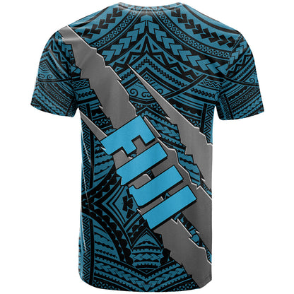 Polynesian Fiji T-Shirt with Coat Of Arms Claws Style - Blue Graphic Tee