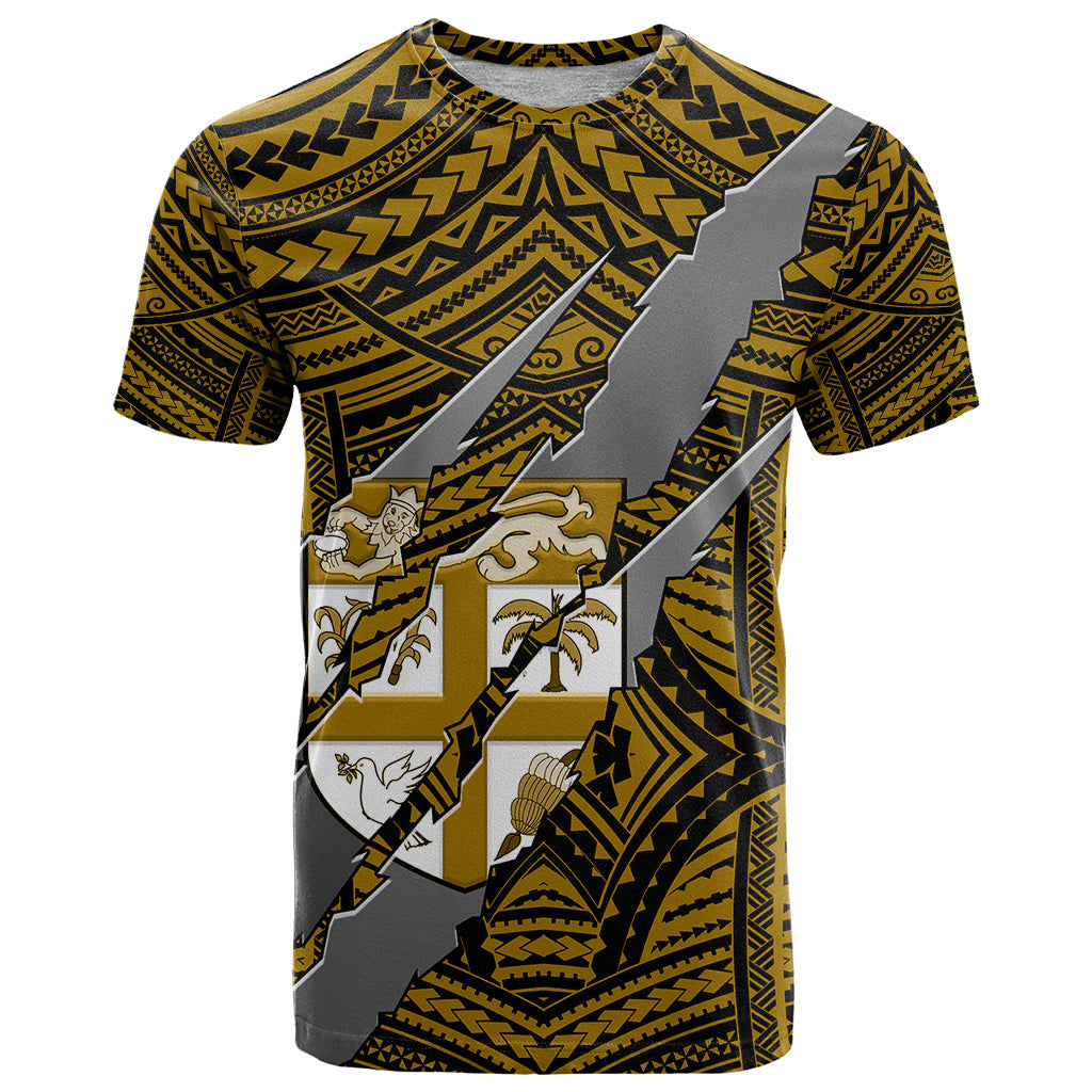 Polynesian Fiji T-Shirt with Coat Of Arms Claws Style - Gold Graphic Tee