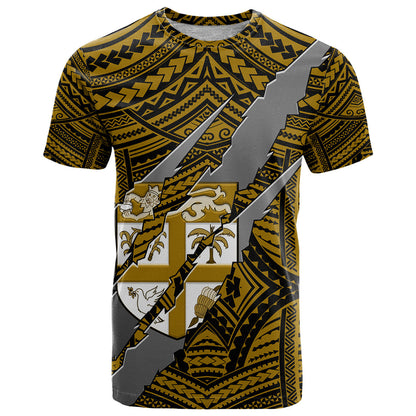 Polynesian Fiji T-Shirt with Coat Of Arms Claws Style - Gold Graphic Tee