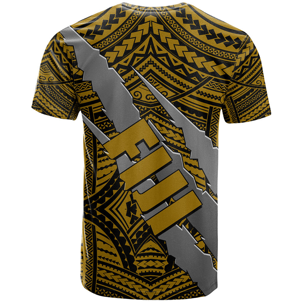 Polynesian Fiji T-Shirt with Coat Of Arms Claws Style - Gold Graphic Tee