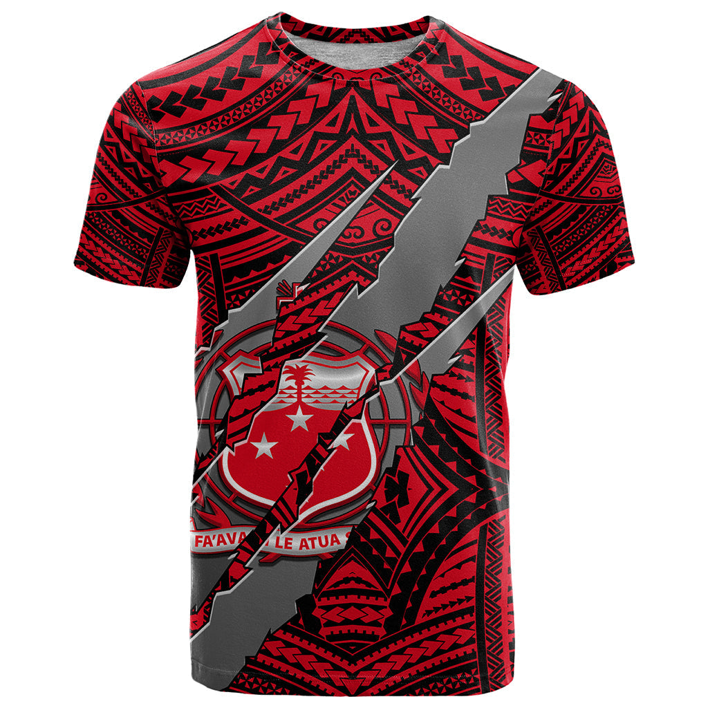 Polynesian Samoa T-Shirt with Coat Of Arms Claws Style - Red Graphic Tee