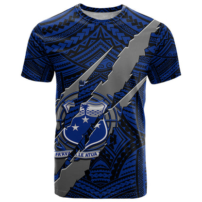 Polynesian Samoa T-Shirt with Coat Of Arms Claws Style - Blue Graphic Tee
