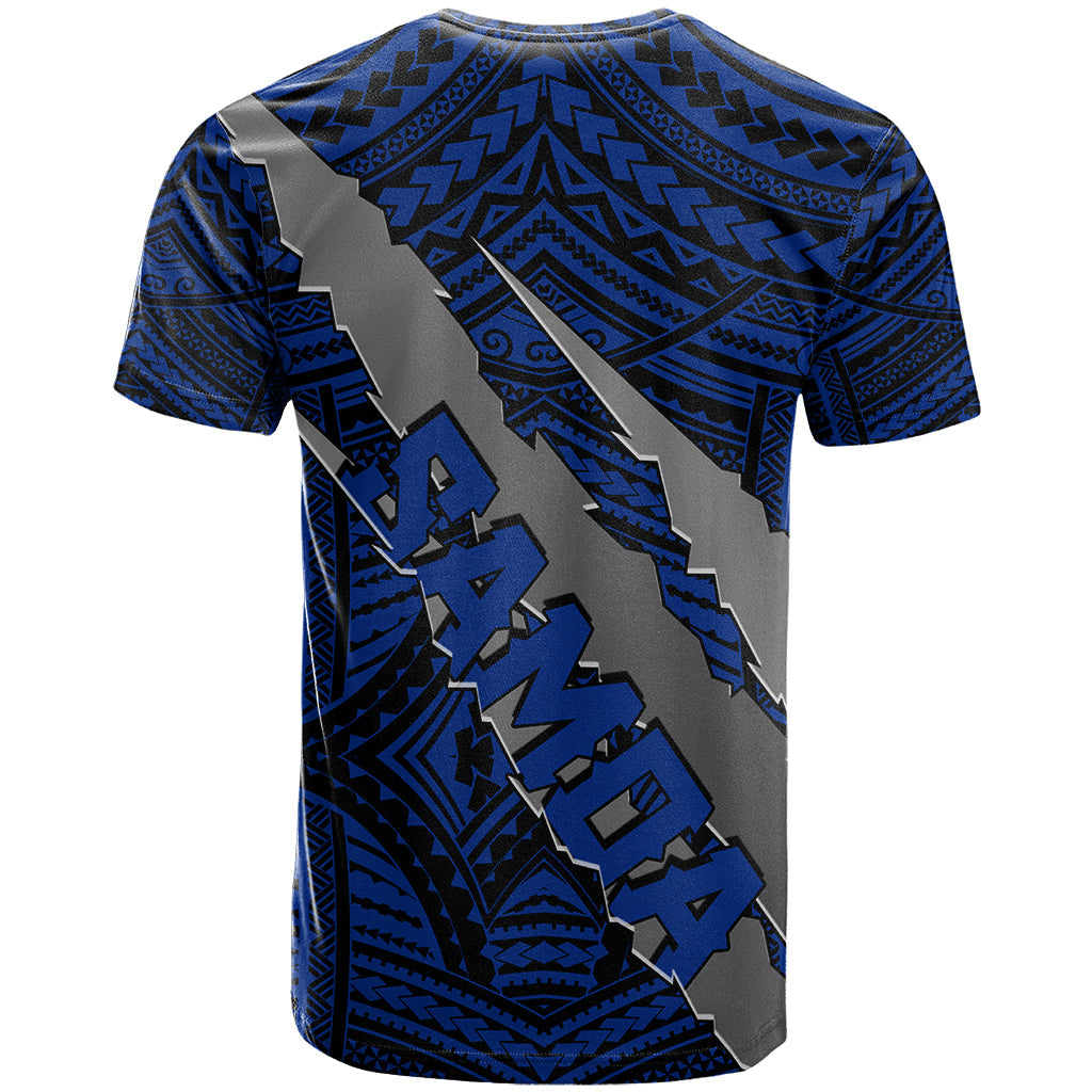 Polynesian Samoa T-Shirt with Coat Of Arms Claws Style - Blue Graphic Tee