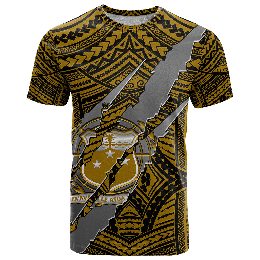 Polynesian Samoa T-Shirt with Coat Of Arms Claws Style - Gold Graphic Tee