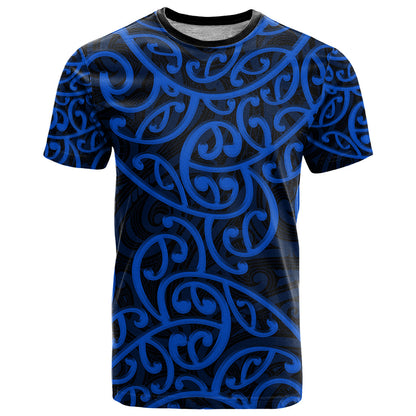 New Zealand T-Shirt Maori Pattern Blue Graphic Tee