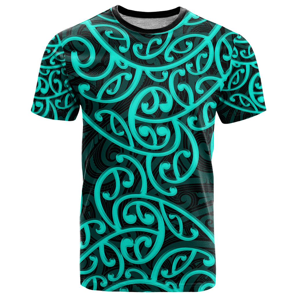 New Zealand T-Shirt Maori Pattern Turquoise Graphic Tee