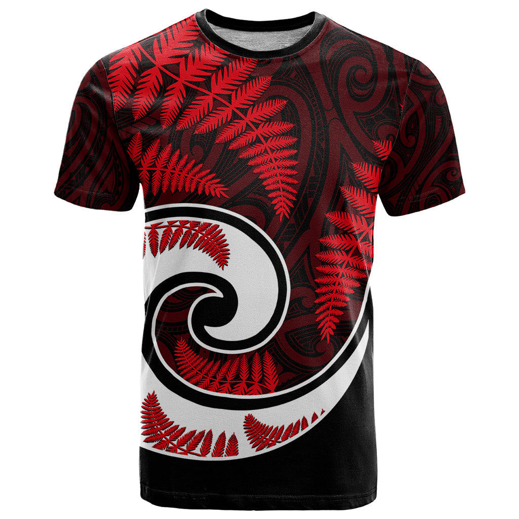New Zealand T-Shirt Maori With Silver Fern Red Graphic Tee