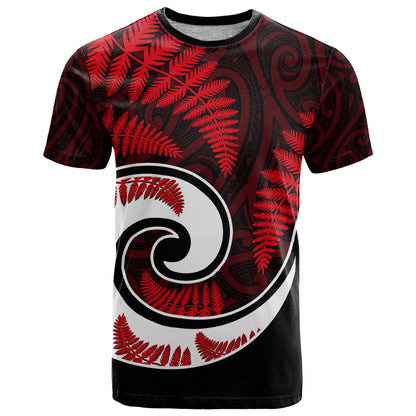 New Zealand T-Shirt Maori With Silver Fern Red Graphic Tee