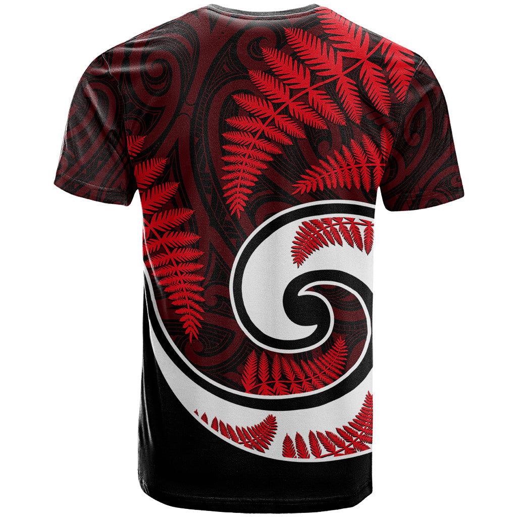 New Zealand T-Shirt Maori With Silver Fern Red Graphic Tee