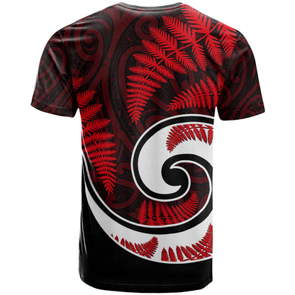 New Zealand T-Shirt Maori With Silver Fern Red Graphic Tee