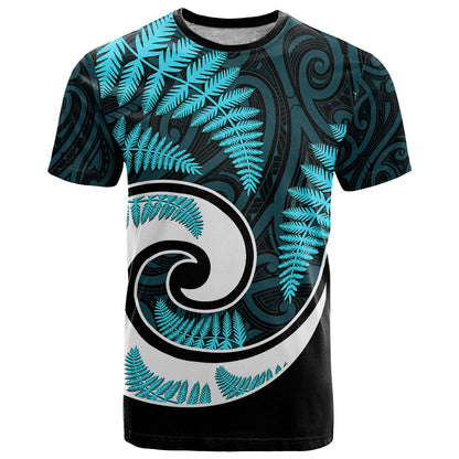New Zealand T-Shirt Maori With Silver Fern Light Blue Graphic Tee