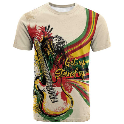 Reggae Soul B.Marley Grungy T-Shirt Get Up Stand Up Graphic Tee