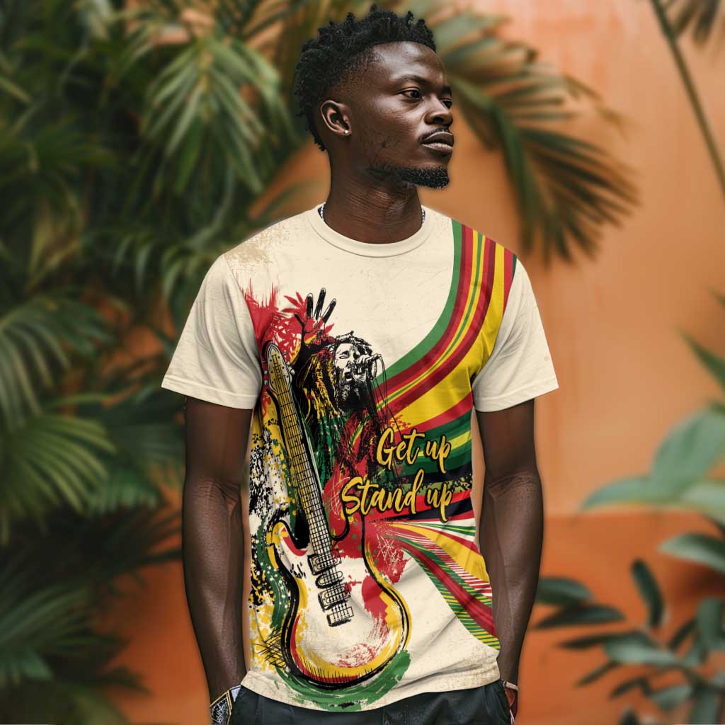 Reggae Soul B.Marley Grungy T-Shirt Get Up Stand Up Graphic Tee