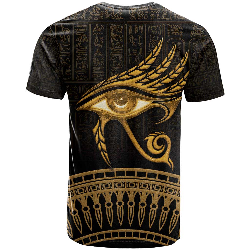 Ancient Egypt Eye of Horus T-Shirt Gold Intricate Feathers Graphic Tee