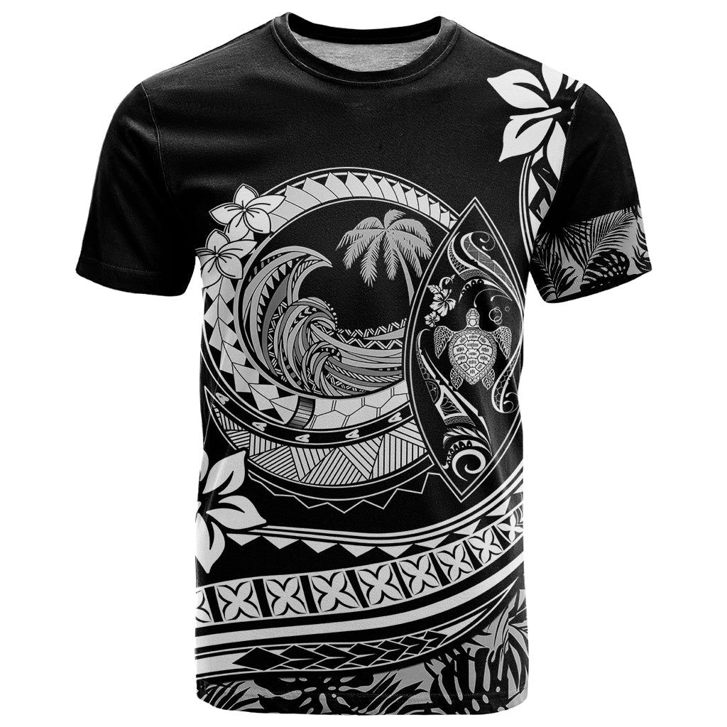 Polynesian Plumeria T-Shirt Ride The Waves - Black Graphic Tee