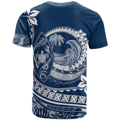Polynesian Plumeria T-Shirt Ride The Waves - Navy Blue Graphic Tee