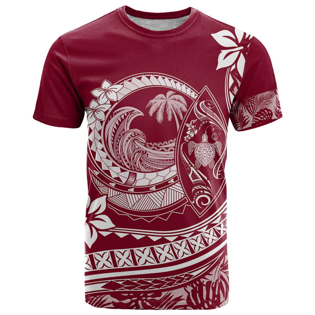 Polynesian Plumeria T-Shirt Ride The Waves - Burgundy Graphic Tee