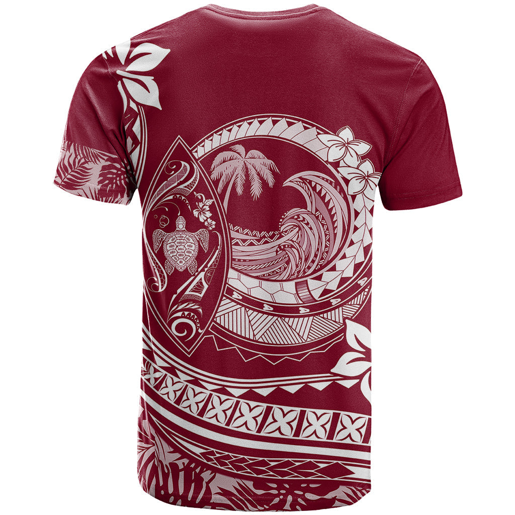 Polynesian Plumeria T-Shirt Ride The Waves - Burgundy Graphic Tee