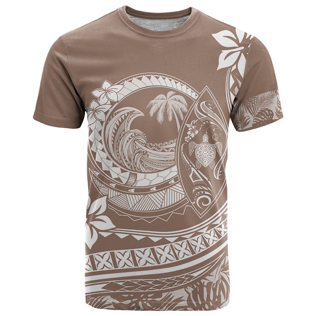 Polynesian Plumeria T-Shirt Ride The Waves - Beige Graphic Tee